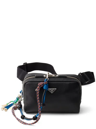 Prada Trick-embellished Leather Shoulder Bag In Black