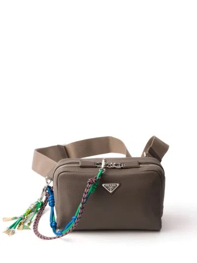 Prada Trick-embellished Leather Shoulder Bag In Grey