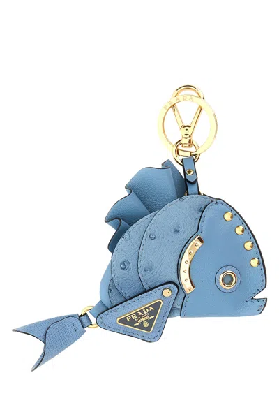 Prada Portachiavi In Pelle Ceruleo Donna In Blue