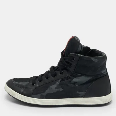 Pre-owned Prada Tricolor Leather And Fabric Camouflage High Top Sneakers Size 44