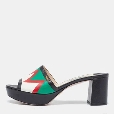 Pre-owned Prada Tricolor Leather Platform Block Heel Slide Sandals Size 38.5 In Multicolor