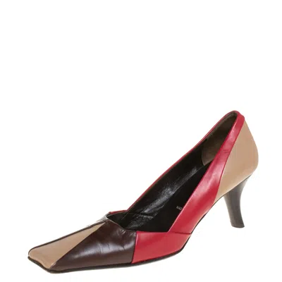 Pre-owned Prada Tricolor Leather Square Toe Pumps Size 36.5 In Multicolor