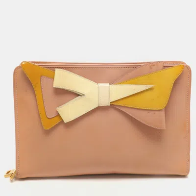 Pre-owned Prada Tricolor Patent Saffiano Leather Bow Shoulder Bag In Sand