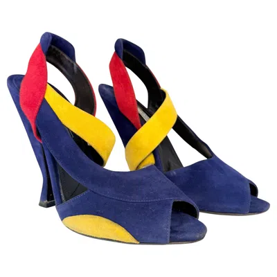Pre-owned Prada Tricolor Suede Sandals It 38.5 In Purple