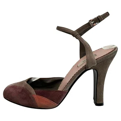 Pre-owned Prada Tri-colour Suede Slingback Pumps In Black