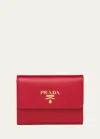 Prada Trifold Leather Wallet In Red