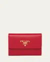 Prada Trifold Leather Wallet In Fuoco