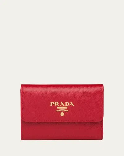Prada Trifold Leather Wallet In Fuoco