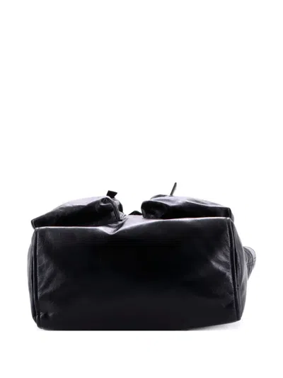 Pre-owned Prada Triple Front Pocket Leather Tall Tote Bag In Black