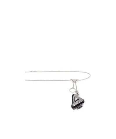 Prada Trngl Motif Belt W/ Acciaio Crysta In White