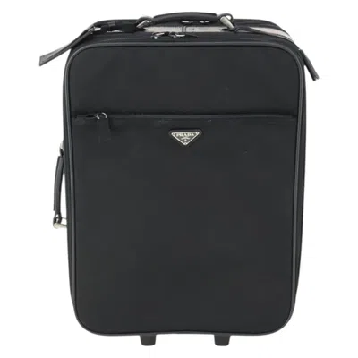 Pre-owned Prada Trolley Rolling Luggage Tessuto And Saffiano Leather Black Nylon Travel Bag Bag ()