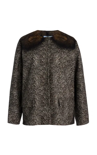 PRADA TROMPE-L'OEIL PRINT COTTON-DRILL CABAN JACKET