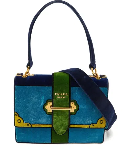 Pre-owned Prada Trompe L'oeil Velvet Tote Bag In Blue