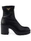 Prada Stretch Leather Platform Ankle Boots In Nero