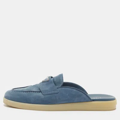 Pre-owned Prada Tropez Logo Size 41 Blue Suede Mules