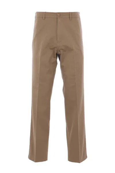 Prada Mens Grey Wide-leg Cotton Chino Trousers In Brown