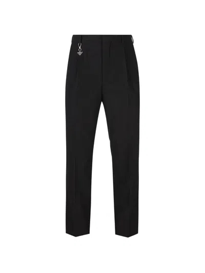 Prada Cotton Trousers With Enameled Metal Triangle Logo In Blue