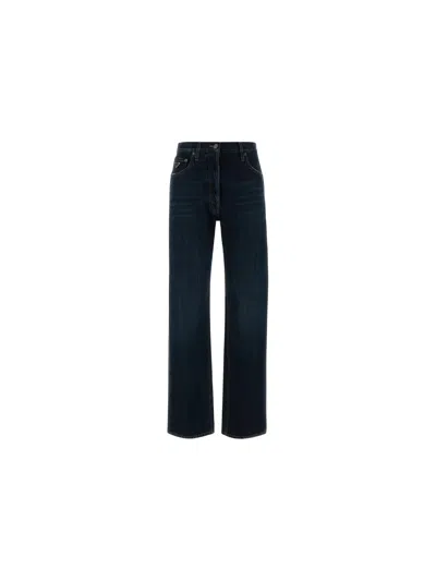 Prada High Waist Straight Leg Denim Trousers In Blue