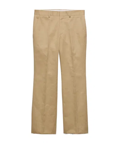 Prada Trumpet Flare Cotton Trousers In Neutral