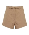 Prada Panama Cotton And Linen Shorts In Hazelnut Color