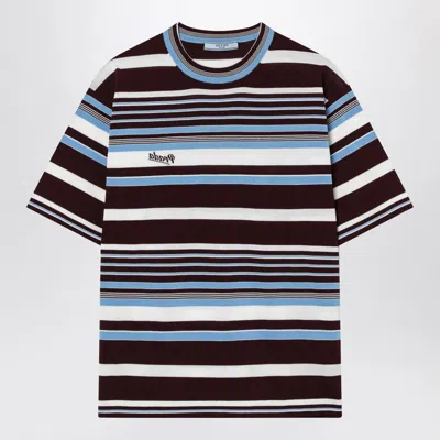 Prada Amaranth And Light Blue Striped Cotton T-shirt In Multi