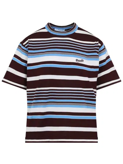 Prada Amaranth And Light Blue Striped Cotton T-shirt In Multi
