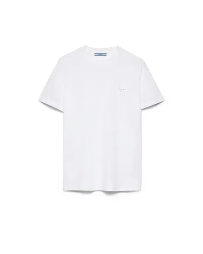 Prada T-shirt Aus Jersey In Weiss
