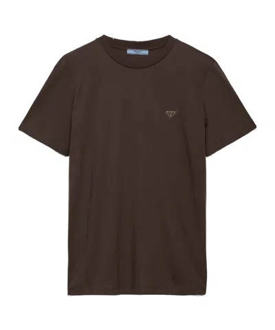 Prada T-shirt En Jersey In Brown