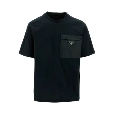 Prada T-shirt With Re-nylon Patch Pocket In Blue