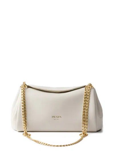 Prada Small Tumulte Leather Shoulder Bag In White