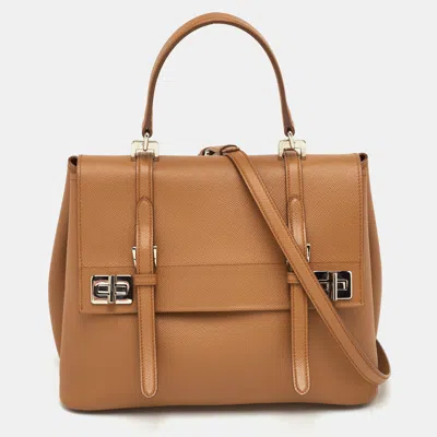 Pre-owned Prada Turn-lock Beige Leather Flap Top Handle Bag In Sand
