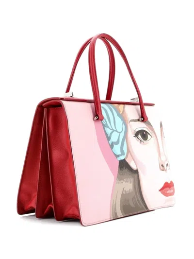 Pre-owned Prada Turn Lock Tote Printed Saffiano Medium Satchel In Pink