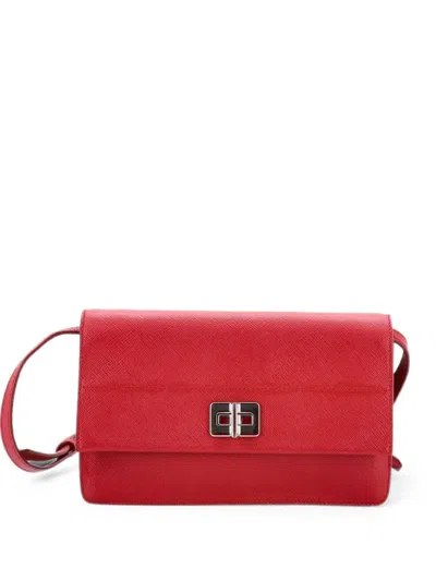 Pre-owned Prada Turn Lock Wallet Saffiano Leather Small Crossbody Bag In Red
