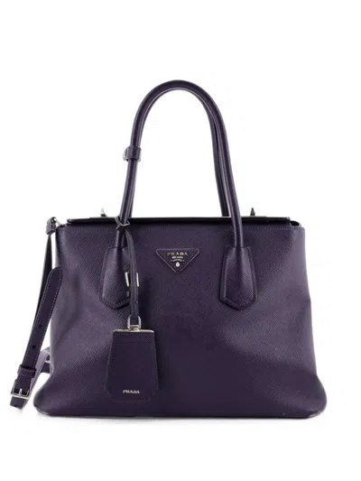 Pre-owned Prada Turnlock Cuir Twin Saffiano Leather Small Tote Bag In Purple