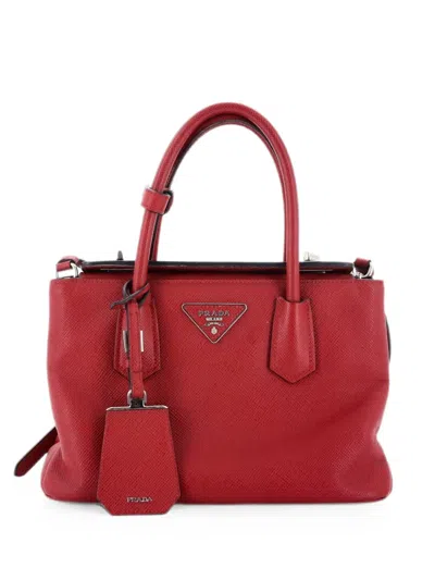 Pre-owned Prada Turnlock Cuir Twin Tote Saffiano Leather Mini Satchel In Red