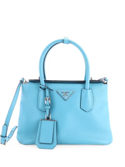Pre-owned Prada Turnlock Cuir Twin Tote Saffiano Leather Mini Satchel In Red