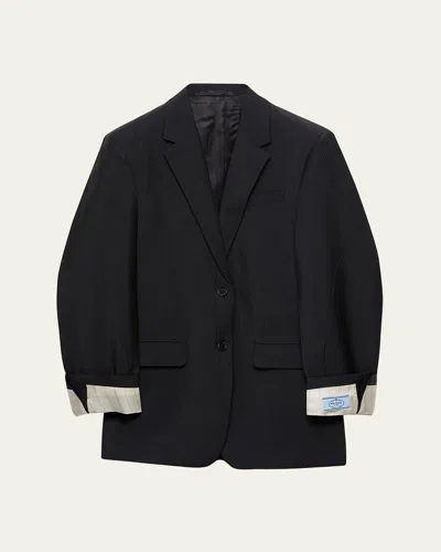 Prada Turn-up Cuff Kid Mohair Blazer In Nero