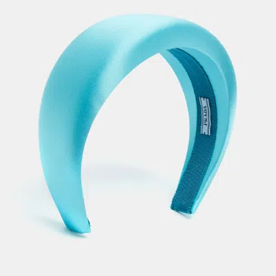 Pre-owned Prada Turquoise Blue Padded Satin Wide Headband