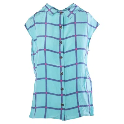 Pre-owned Prada Turquoise Check Silk Sleeveless Shirt � '00s In Blue