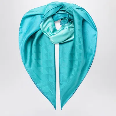Prada Turquoise Printed Foulard In Twill Women In Blue