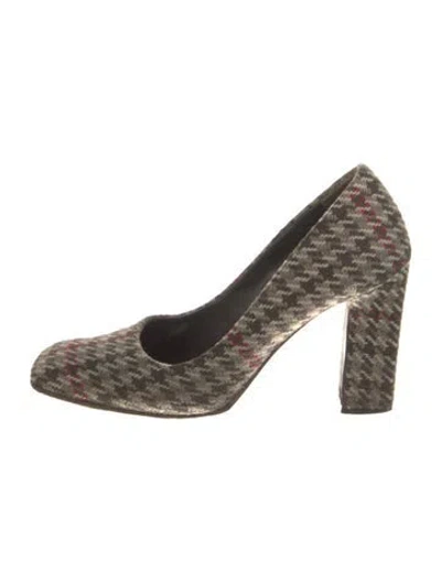 Pre-owned Prada Tweed Houndstooth Print Pumps In Brown