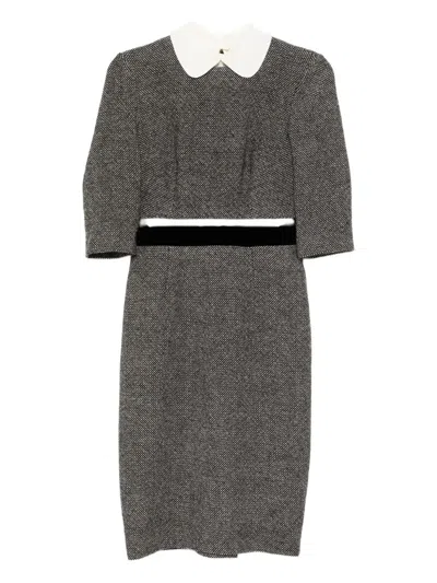 Pre-owned Prada Tweed Midi Dress In Gray
