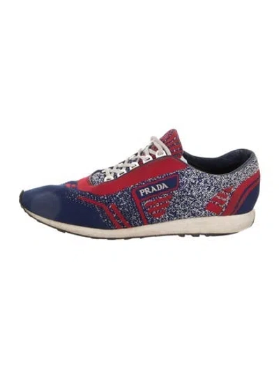 Pre-owned Prada Tweed Pattern Athletic Sneakers In Blue/red