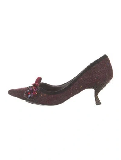 Pre-owned Prada Tweed Pattern Bow Accents Pumps In Purple