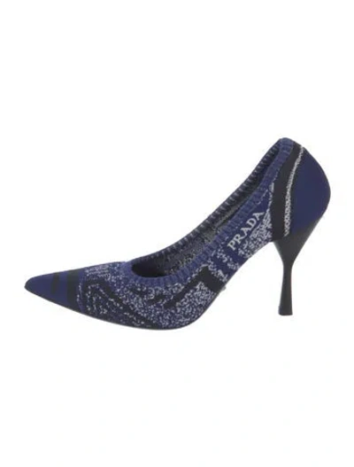 Pre-owned Prada Tweed Pattern Pumps In Blue