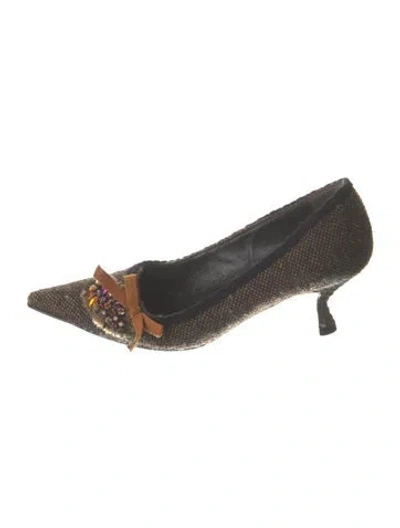 Pre-owned Prada Tweed Patterned Pumps In Brown