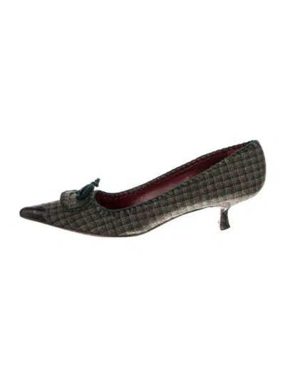 Pre-owned Prada Tweed Plaid Print Pumps In Multi