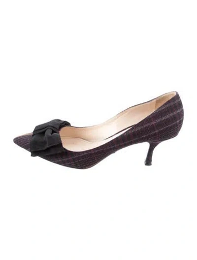 Pre-owned Prada Tweed Plaid Print Pumps In Purple