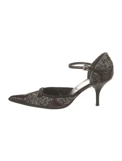 Pre-owned Prada Tweed Printed D'orsay Pumps In Black