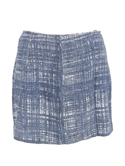Pre-owned Prada Tweed-texture A-line Mini Skirt In Blue